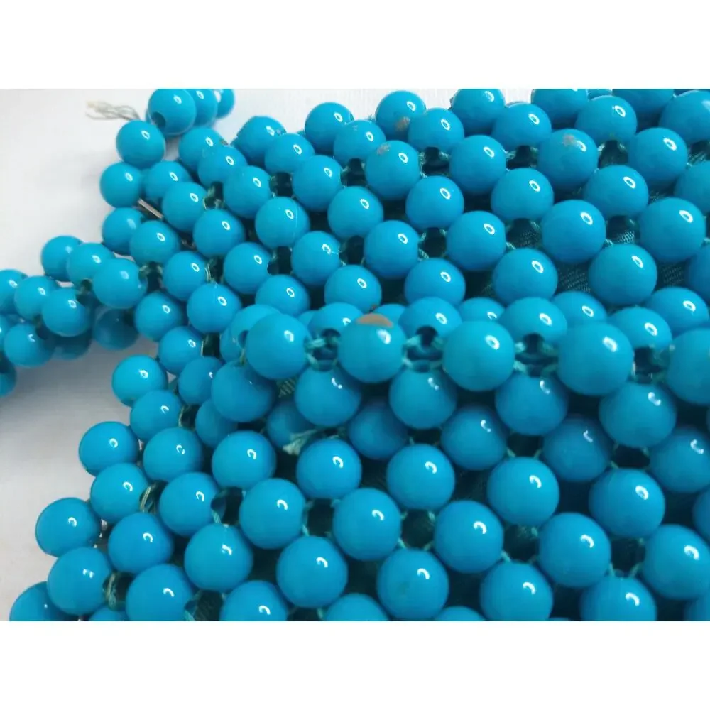 Vintage JEM Hong Kong Beaded Handbag Blue Bubble Bead Top Handle 60s 70s Purse